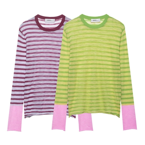Maglione Donna a Righe Lavorato a Maglia Manica Lunga Girocollo Color Block Casual Pullover Top Morbido Poliestere per Primavera