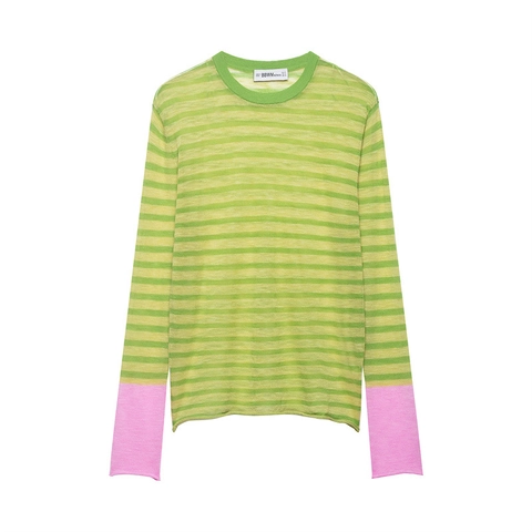 Maglione Donna a Righe Lavorato a Maglia Manica Lunga Girocollo Color Block Casual Pullover Top Morbido Poliestere per Primavera