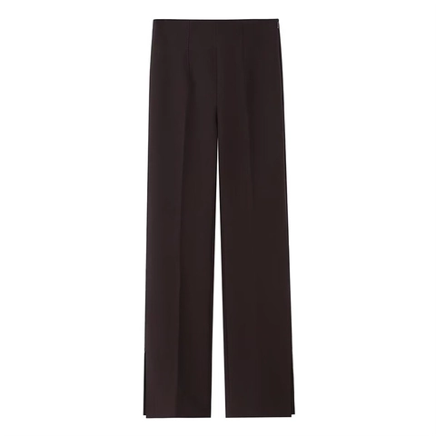 Damen Hohe Taille Schlitz Drapierung Schlaghose Einfarbig Pendler Gerade Bein Bürohosen Casual Polyester Hosen