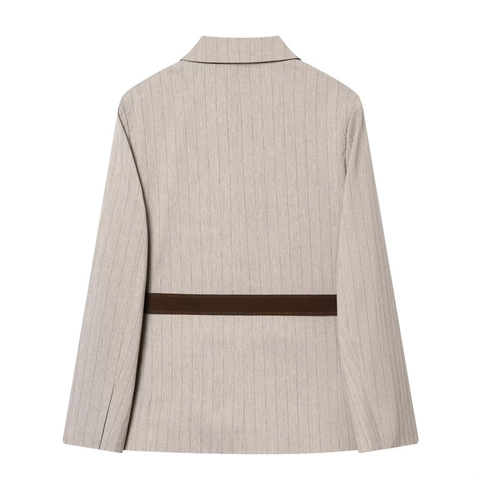 Damen Casual Fischgräten Nadelstreifen Blazer Jacke Mit Gürtel Langarm Revers Büro Lady Outerwear Top