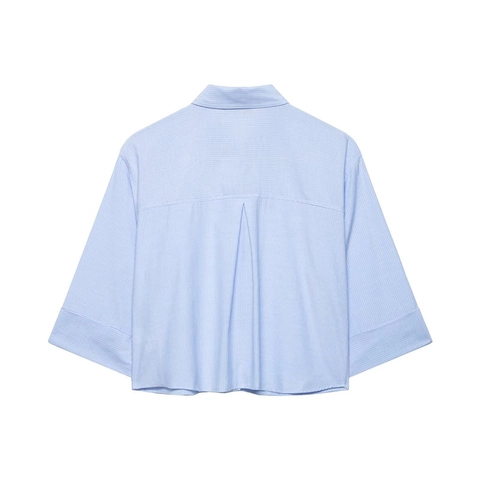 Camicia da Donna a Righe Verticali Minimalista Camicetta a Maniche Lunghe Con Doppie Tasche Top Casual Largo Ufficio