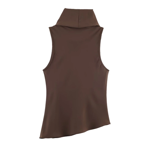 Women's Casual Sleeveless Cowl Neck Top Solid Color Asymmetrical Hem Fashion Polyester Loose Blouse For Spring Summer