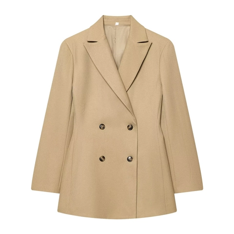 Elegante Dames Slim Fit Double Breasted Blazer en Hoge Taille Wijde Broek Collectie Effen Kleur Kantoor Outfit