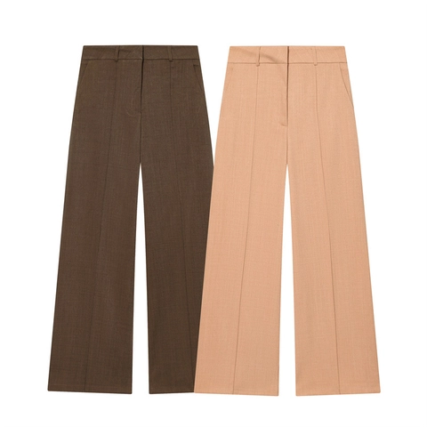 Pantaloni da Completo da Donna a Vita Alta Gamba Larga Eleganti Dritti Larghi Tinta Unita Poliestere Casual Ufficio
