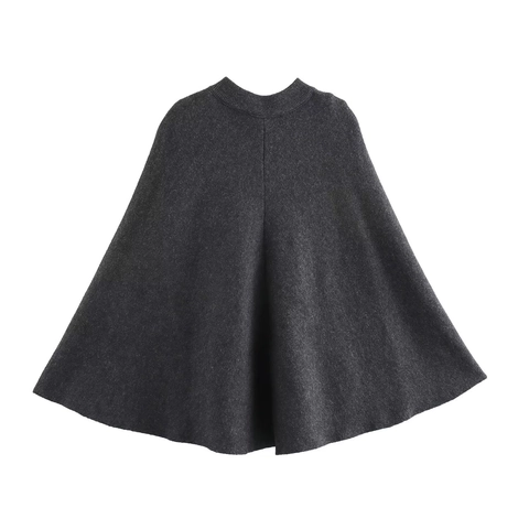 Poncho de Punto Casual para Mujer Chaqueta Cape Con Hebilla de Metal Color Sólido Cuello Redondo Media Longitud Ropa de Abrigo