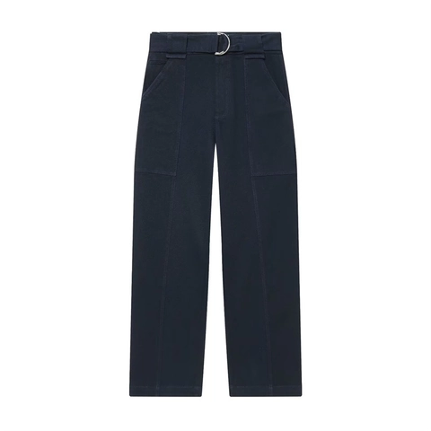 Women High Waist Cargo Pants With D-Ring Belt Multi Pockets Casual Straight Wide Leg Trousers Solid Color Fashionable Work Pants
