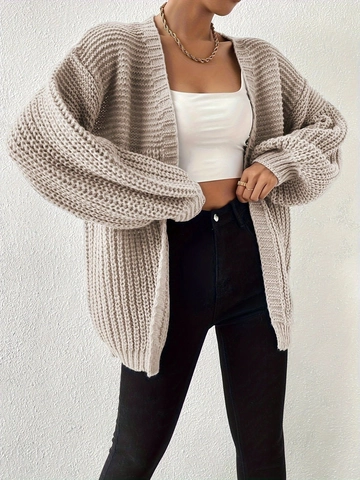 Cardigan da Donna Oversize a Maglia Grossa Maglione Maniche a Lanterna Aperto Davanti Tinta Unita Lunghezza Media Maglieria