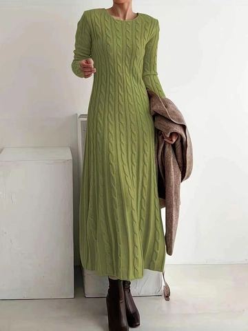 Damen Casual Zopfmuster Pullover Kleid Langarm Slim Fit Einfarbig Gestrickte Maxi Kleid Für Herbst Winter Elegant Warm