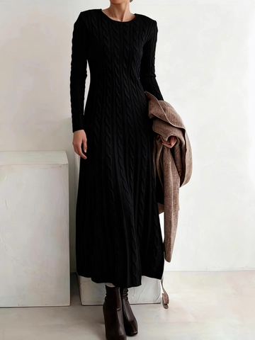 Damen Casual Zopfmuster Pullover Kleid Langarm Slim Fit Einfarbig Gestrickte Maxi Kleid Für Herbst Winter Elegant Warm