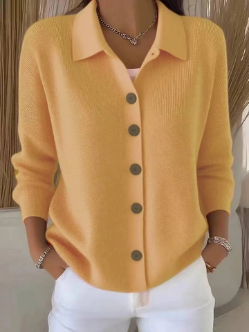 Damen Casual Einfarbige Umlegekragen Einreihige Langarm Strickjacke Pullover Oberbekleidung