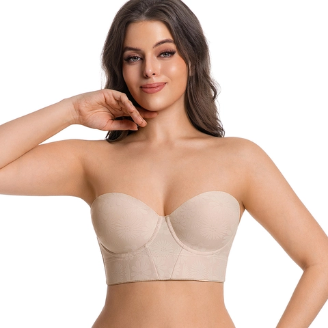 Sujetador Push-Up Sin Tirantes para Mujer Talla Grande Jacquard con Aro Lencería Invisible Sujetador de Soporte Multiuso