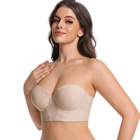 Sujetador Push-Up Sin Tirantes para Mujer Talla Grande Jacquard con Aro Lencería Invisible Sujetador de Soporte Multiuso