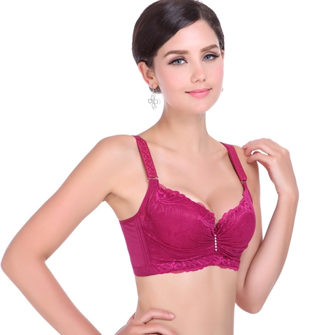 Women's Sexy Floral Lace Underwire Bra Push Up Side Breast Correction Adjustable Straps Thin Mold Cup Back Four Row Hooks Bra
