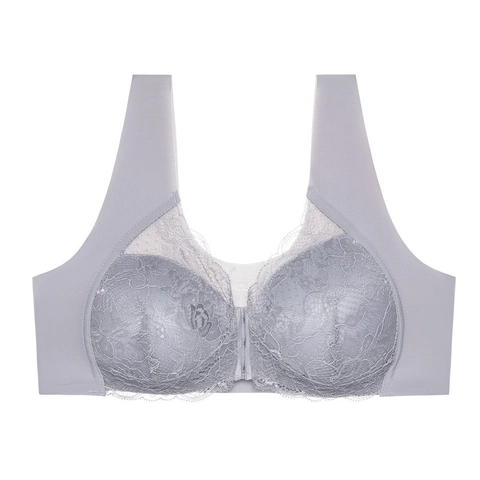 Women's Seamless Front Buckle Wireless Bra Plus Size Lace U-Back Lingerie Comfortable Padded Bralette