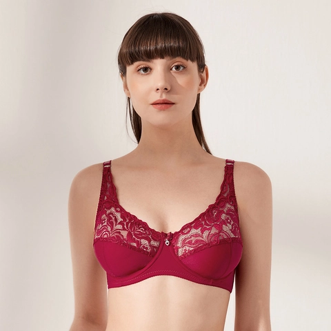 Sujetador de Encaje Sexy para Mujer Talla Grande Ultra Delgado Con Aro Lencería Con Colgante de Corazón Transpirable Copa 3/4