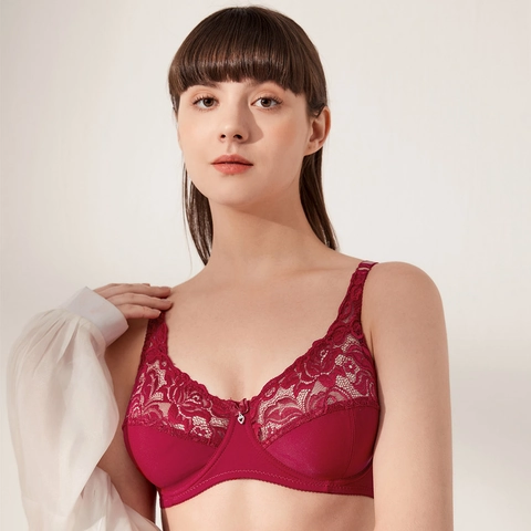 Sujetador de Encaje Sexy para Mujer Talla Grande Ultra Delgado Con Aro Lencería Con Colgante de Corazón Transpirable Copa 3/4