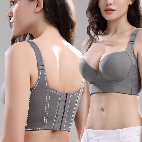 Women Plus Size Seamless Bra Wireless Push Up Bra Multi-Row Buckle Full Cup Back Shaping Support Underwear