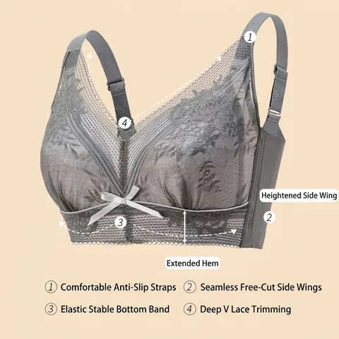 Sujetador Reductor de Encaje para Mujer Talla Grande Sin Aros Copa Completa Push Up Lencería Transpirable Tirantes Anchos Ajustables
