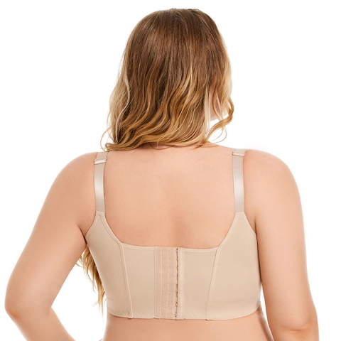 Women's Plus Size Seamless Bra Full Coverage Push Up Underwire Lingerie Nylon Adjustable Wide Straps Deep V Everyday Support Brassiere