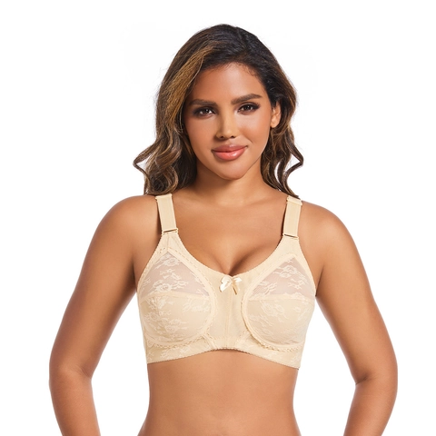 Sujetador de Encaje de Talla Grande para Mujer Copa Completa Reductor Ultra Delgado Lencería Tirantes Anchos Transpirable