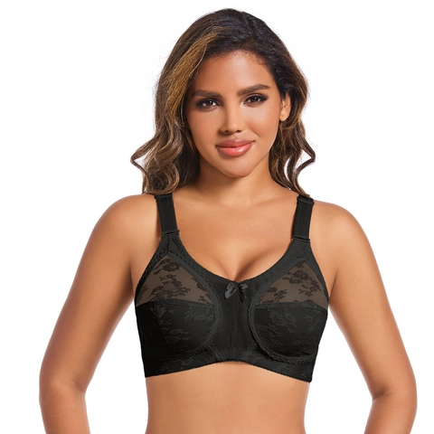 Sujetador de Encaje de Talla Grande para Mujer Copa Completa Reductor Ultra Delgado Lencería Tirantes Anchos Transpirable