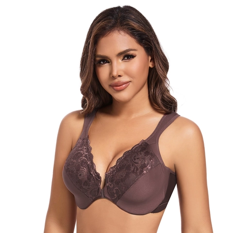 Women Front Closure Lace Bra Ultra Thin Gathering Support Large Size Sexy Lingerie Comfortable Wide Shoulder Strap Top