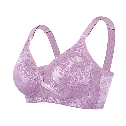 Sujetador De Encaje Sin Aros Tallas Grandes Para Mujer Sexy Jacquard Floral Copa Delgada Cómodo Soporte Lateral Interior