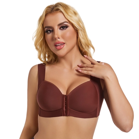 Women's Plus Size Front Closure Wireless Bra Push Up Seamless Modal Lingerie Breathable Large Size Thin Molded Cup Bra