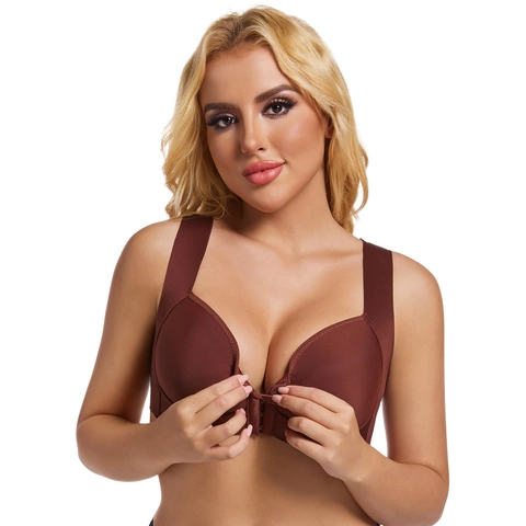 Women's Plus Size Front Closure Wireless Bra Push Up Seamless Modal Lingerie Breathable Large Size Thin Molded Cup Bra