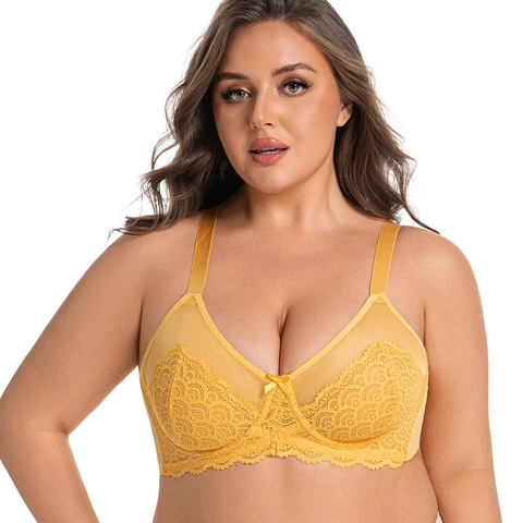 Damen Sexy Plus Size Spitzen BH Ultradünn Atmungsaktiv Mit Bügel Minimizer Unterwäsche Feste Träger Verstellbarer BH