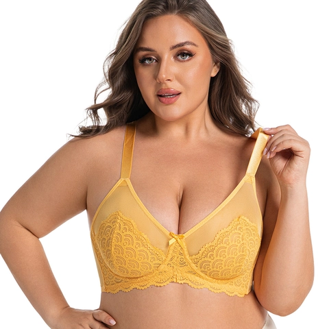Damen Sexy Plus Size Spitzen BH Ultradünn Atmungsaktiv Mit Bügel Minimizer Unterwäsche Feste Träger Verstellbarer BH
