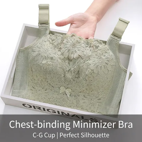 Women Ultra-thin Lace Bra Minimizer Full Cup Wireless Tube Top Bra Plus Size Lingerie with Wide Adjustable Straps
