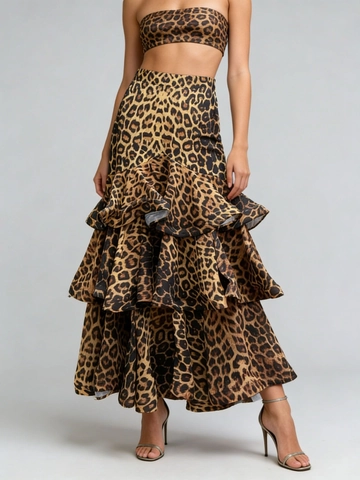 Leopard Print Outfit For Women Tube Top And Ruffle Tiered Maxi Skirt Streetwear Sexy Clubwear Casual Summer Apparel