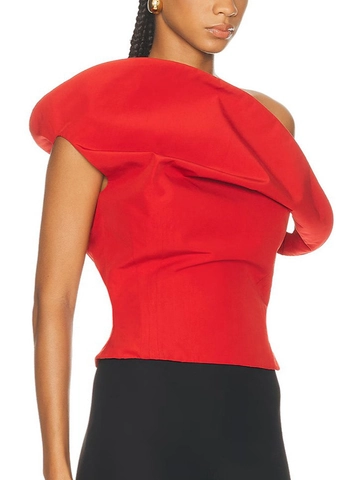 Maglietta da Donna Sexy con Spalla Obliqua in Poliestere Top Aderente con Volant Asimmetrici Scultorei per Festa Banchetto Blusa alla Moda