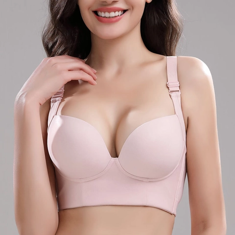 Dames Plus Size Naadloze Beha Draadloze Push-Up Beha Meerrijige Sluiting Volledige Cup Rugvormende Ondersteuning Ondergoed