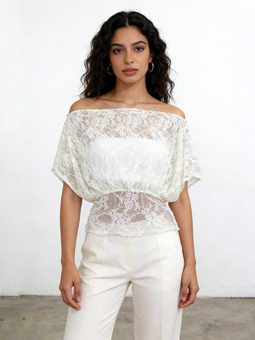 Maglia Donna Sexy Spalle Scoperte Irregolare Decorazione Bottoni Patchwork Manica Corta Camicetta Tinta Unita Pizzo