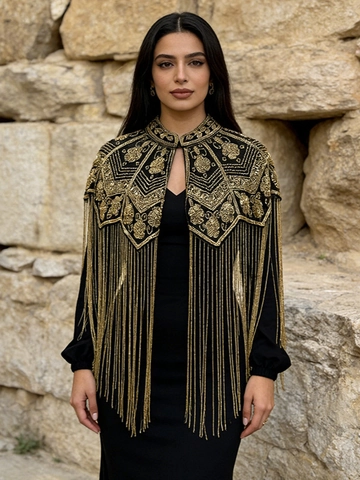 Mujer Vintage Lujoso Lentejuelas Cuentas Flecos Chal Capa Patrón Floral Elegante Fiesta Noche Shrug Wrap Ropa Exterior