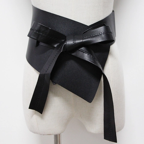 Ceinture Corset Large en Cuir PU pour Femmes Nœud Papillon Irrégulier Lacets Serre-Taille pour Robes Accessoires Quotidiens