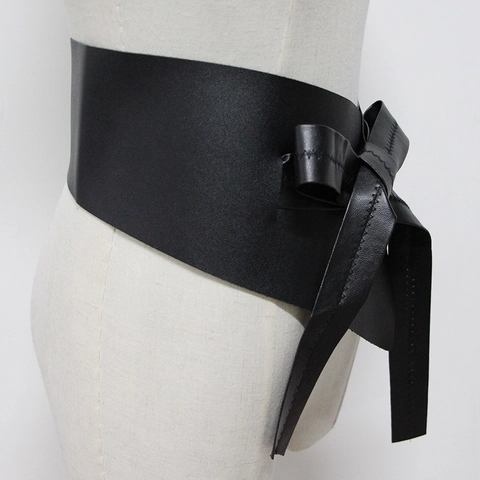 Ceinture Corset Large en Cuir PU pour Femmes Nœud Papillon Irrégulier Lacets Serre-Taille pour Robes Accessoires Quotidiens