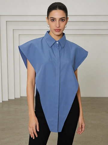 Women's Asymmetric Hem Sleeveless Shirt Lapel Neck Inverted Triangle Design Irregular Top Elegant Solid Color Blouse