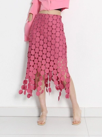 Gonna Midi Donna Vintage con Patch Rotondi Traforata in Cotone Poliestere Linea A Gonna alla Moda per Feste
