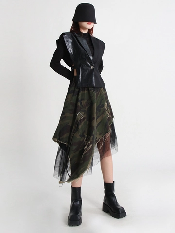 Damen Asymmetrisches Design Kunstleder Patchwork Weste Slim Fit Chic Schwarz V-Ausschnitt Anzug Weste Weste Jacke Für Damen