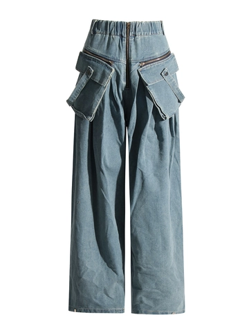Dames High Waist Wide Leg Cargo Jeans Gewassen Katoenen Denim Broek Met Grote Zakken Losse Pasvorm Vintage Streetwear Casual Broek