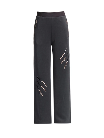 Pantaloni Sportivi a Vita Alta a Gamba Larga da Donna Con Decorazione in Strass a Mano di Scheletro Calati Casual Lunghi
