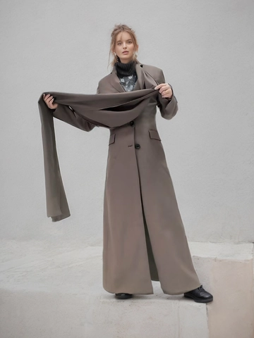 Blazer Largo para Mujer Con Diseño Bufanda Integrada Ajuste Delgado Abotonadura Sencilla Chaqueta Estilo Callejero Manga Larga
