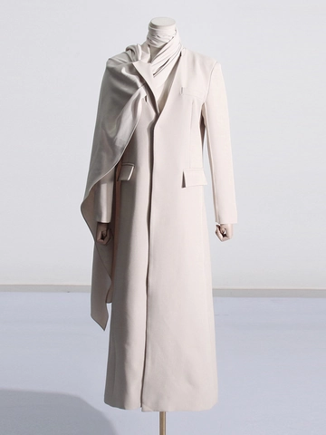 Blazer Largo para Mujer Con Diseño Bufanda Integrada Ajuste Delgado Abotonadura Sencilla Chaqueta Estilo Callejero Manga Larga