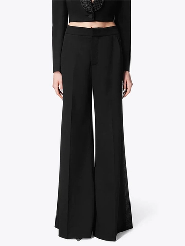 Damen Hohe Taille Gerades Bein Anzughose Strass Spleißen Elegant Pendeln Büro Hose Einfarbig Lange Hose