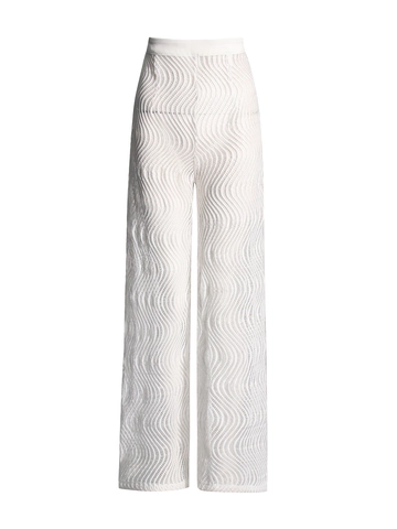 Women Sexy White Mesh Wave Design Wide Leg Pants Sheer High Waist See Through Long Casual Trousers For Party Summer Club
