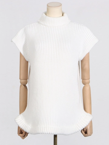 Damen Halbrollkragen Ärmellos Strickweste Grobstrick Rippenstrick Pullover Einfarbig Lässiges Stricktop