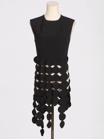 Elegante Top de Chaleco Sin Mangas con Cuello Redondo para Mujer Color Sólido Diseño de Borla y Empalme de Discos Fiesta